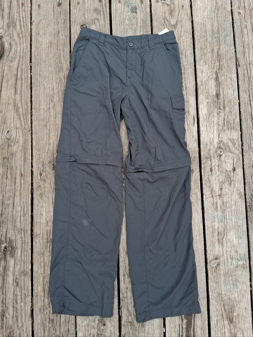 Columbia Pants Boys L 14/16 Gray Omni-Shade Convertible Cargo Silver Ridge III